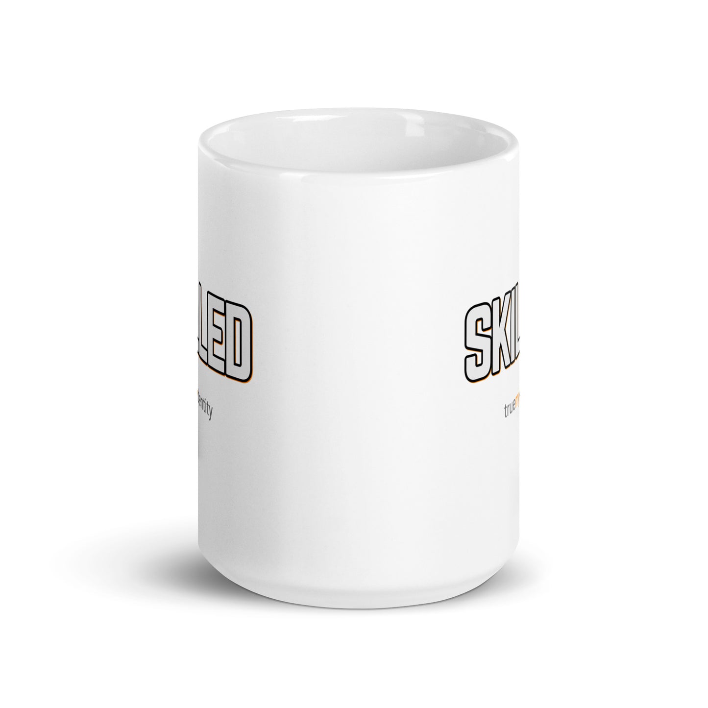 SKILLED White Coffee Mug Bold 11 oz or 15 oz