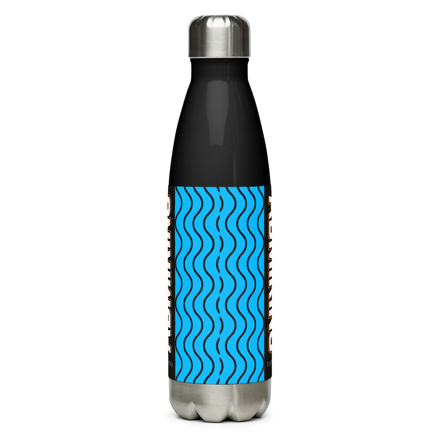 ADMIRING Stainless Steel Water Bottle Blue Wave Design, 17 oz, in Black or White