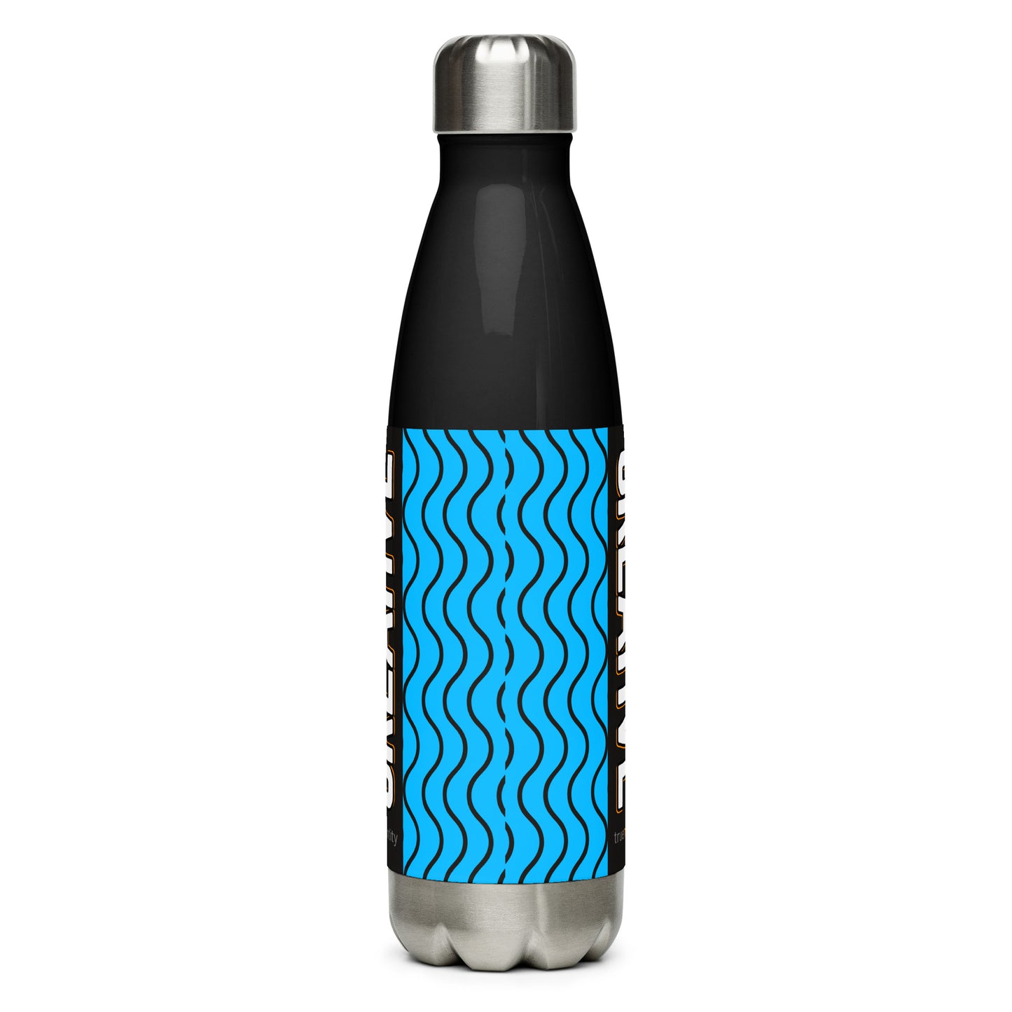 CREATIVE Stainless Steel Water Bottle Blue Wave Design, 17 oz, in Black or White