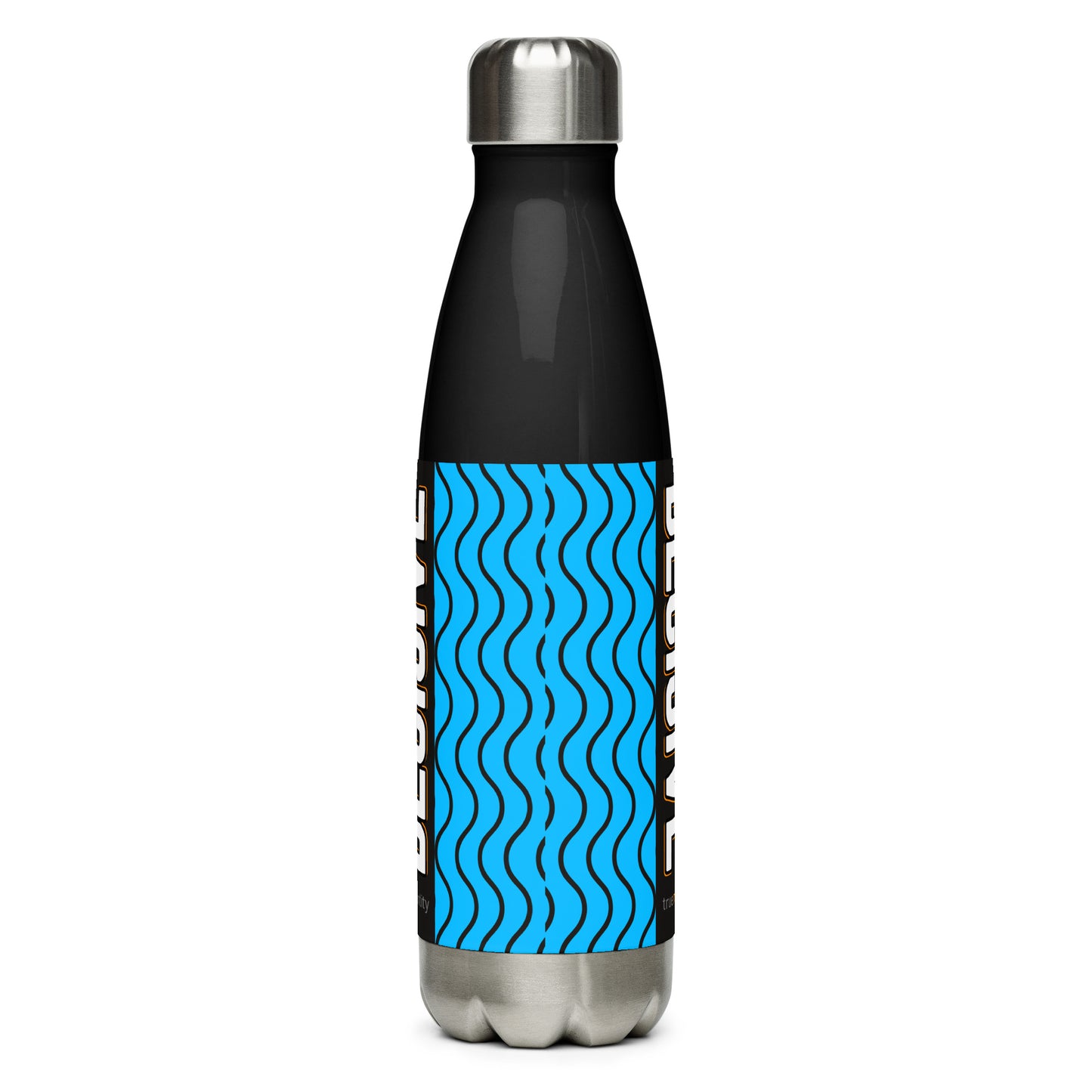 DECISIVE Stainless Steel Water Bottle Blue Wave Design, 17 oz, in Black or White