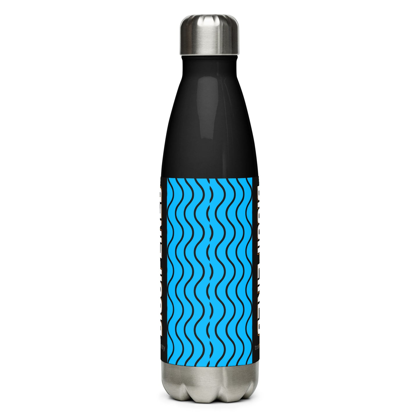 DISCIPLINED Stainless Steel Water Bottle Blue Wave Design, 17 oz, in Black or White