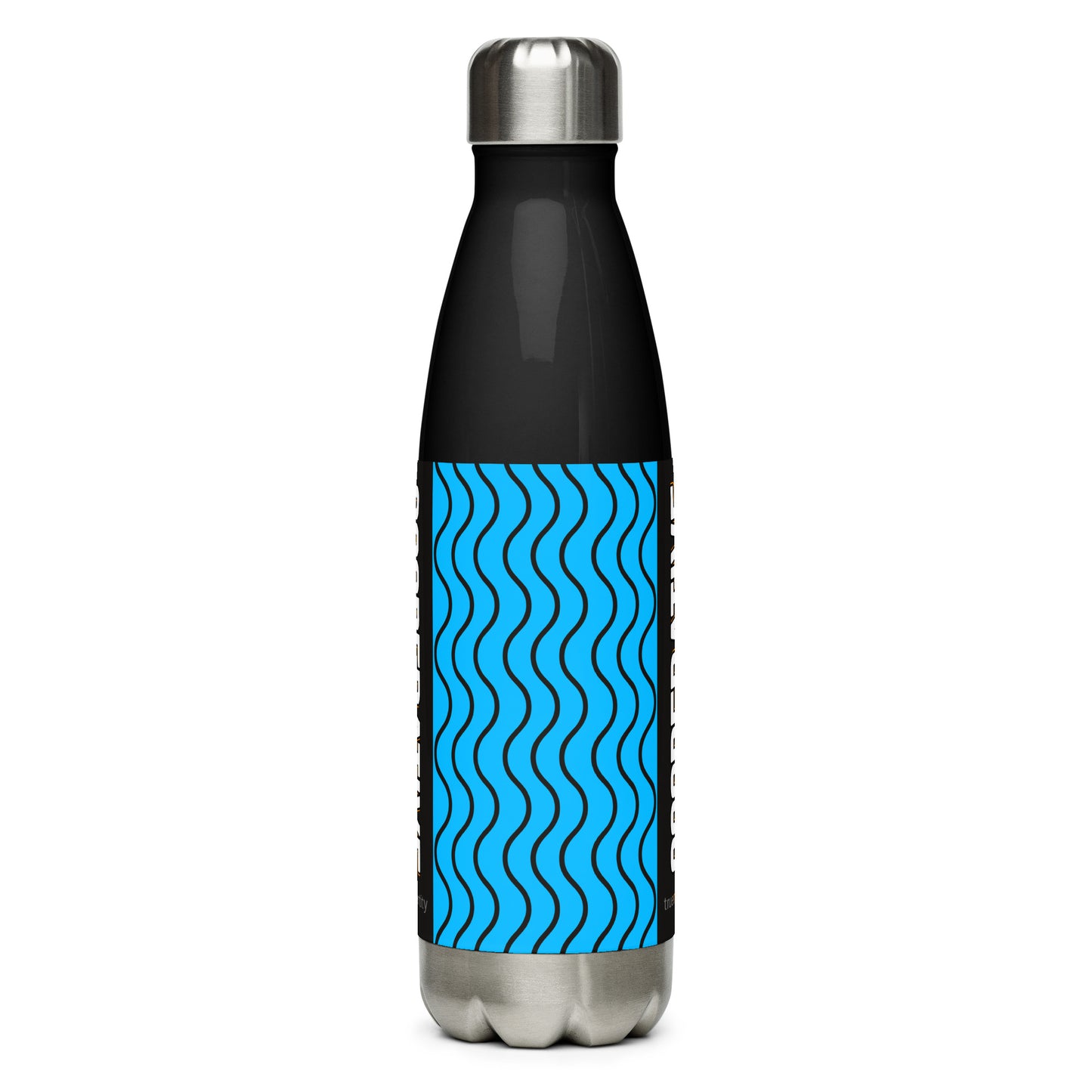COOPERATIVE Stainless Steel Water Bottle Blue Wave Design, 17 oz, in Black or White
