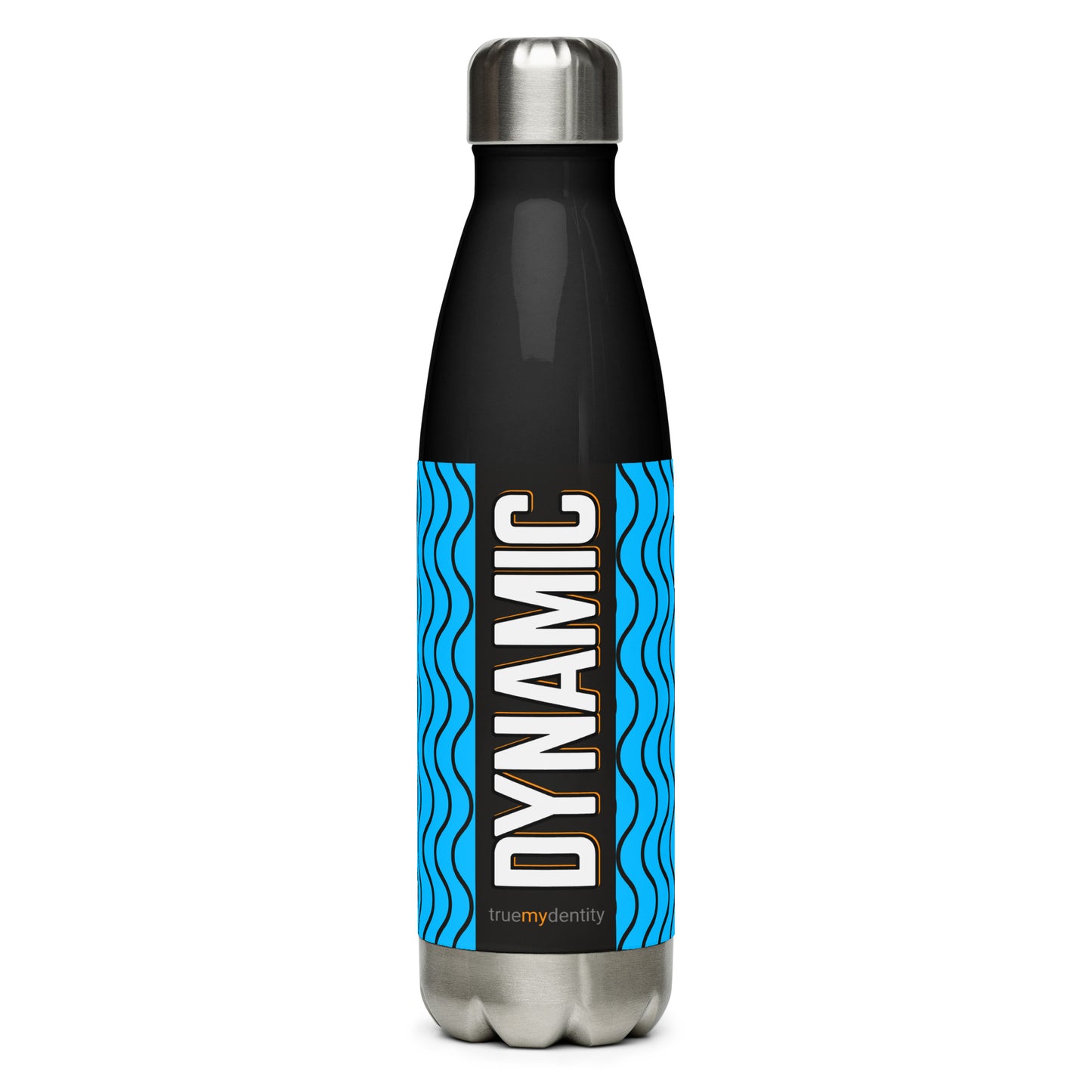 DYNAMIC Stainless Steel Water Bottle Blue Wave Design, 17 oz, in Black or White
