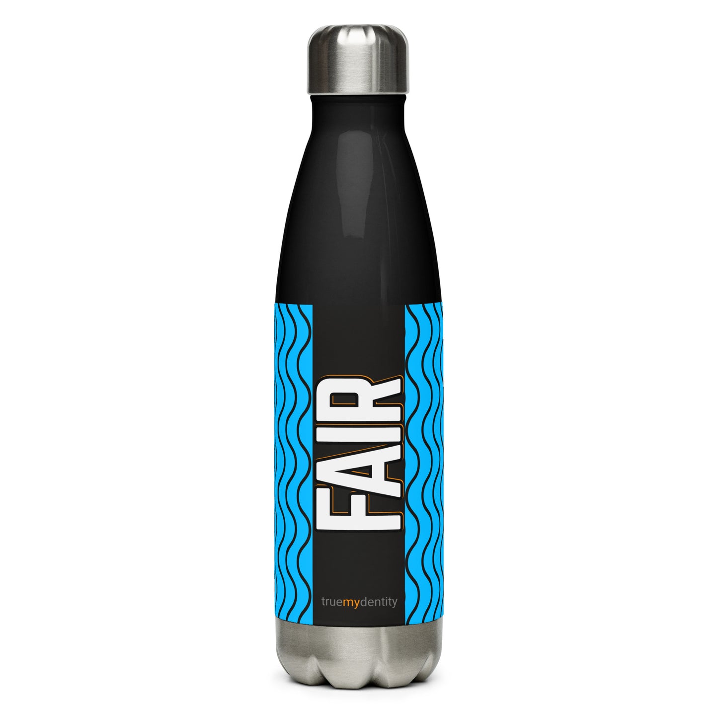 FAIR Stainless Steel Water Bottle Blue Wave Design, 17 oz, in Black or White