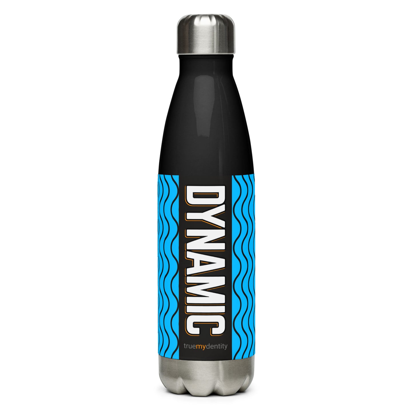 DYNAMIC Stainless Steel Water Bottle Blue Wave Design, 17 oz, in Black or White