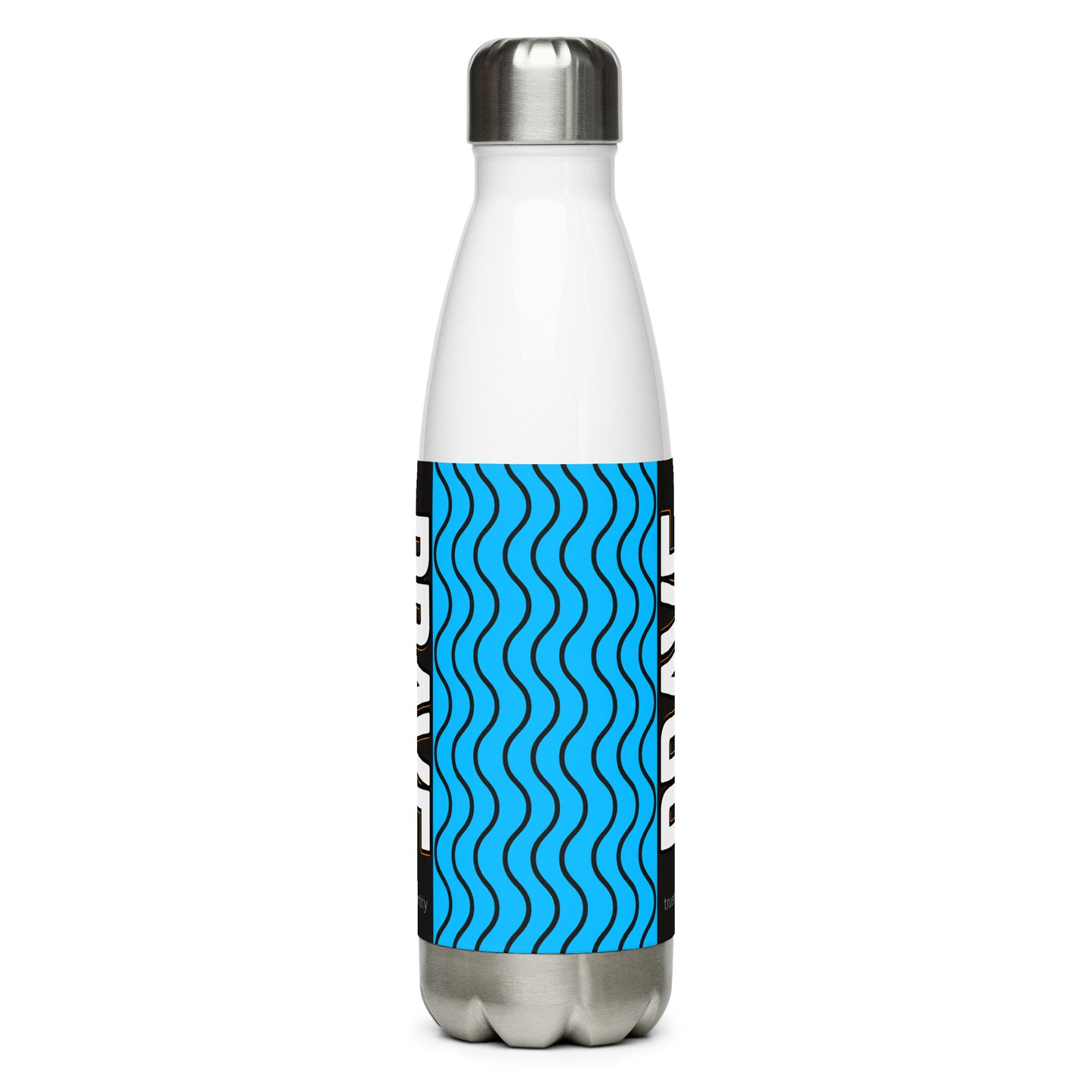 BRAVE Stainless Steel Water Bottle Blue Wave Design, 17 oz, in Black or White