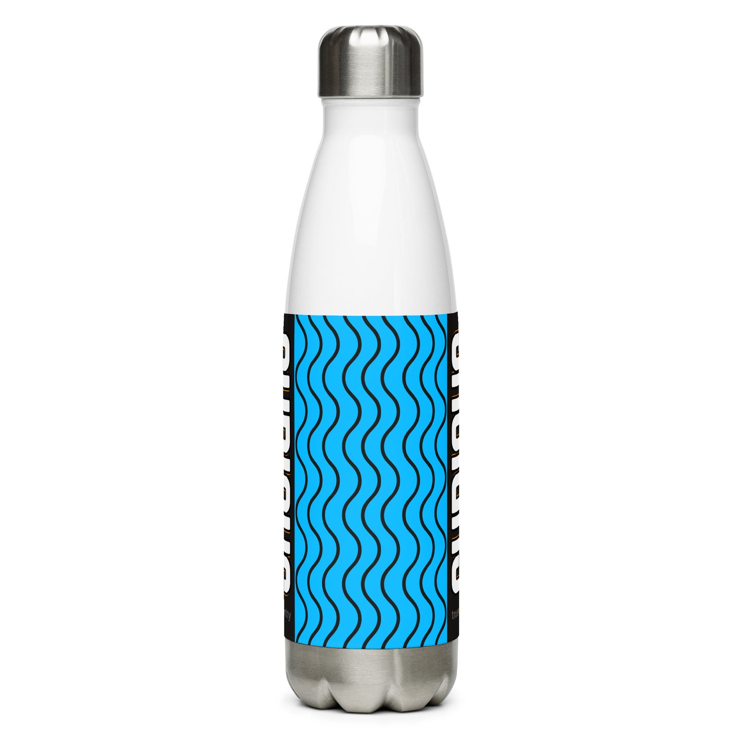 CURIOUS Stainless Steel Water Bottle Blue Wave Design, 17 oz, in Black or White