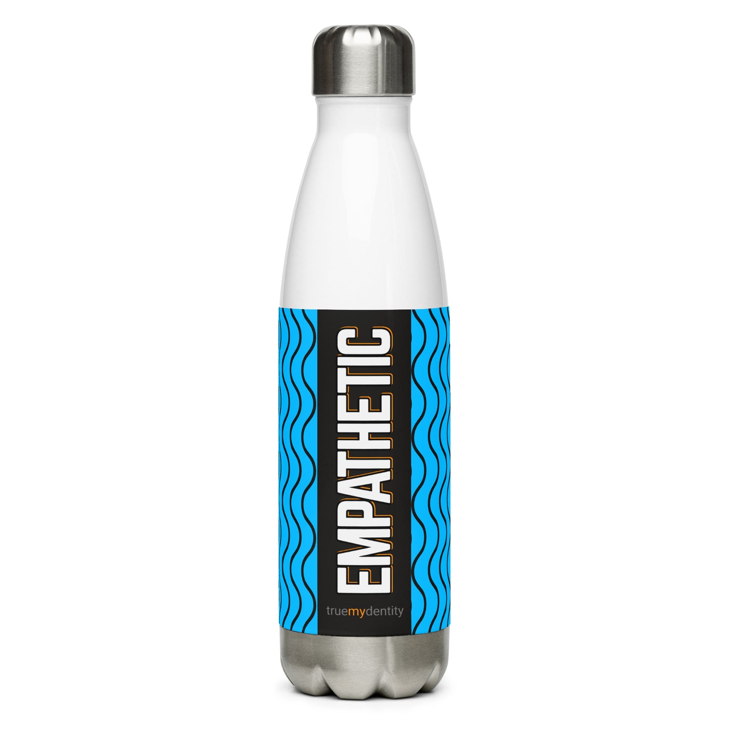 EMPATHETIC Stainless Steel Water Bottle Blue Wave Design, 17 oz, in Black or White