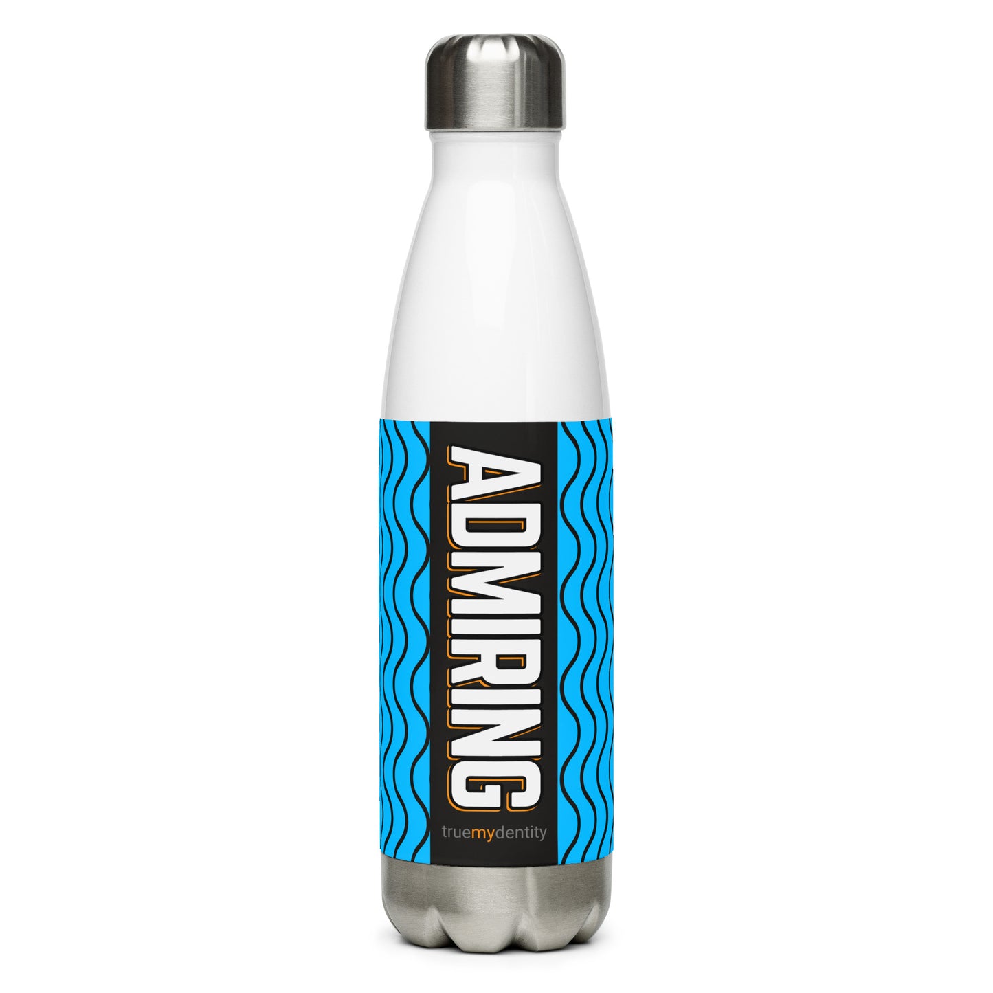 ADMIRING Stainless Steel Water Bottle Blue Wave Design, 17 oz, in Black or White
