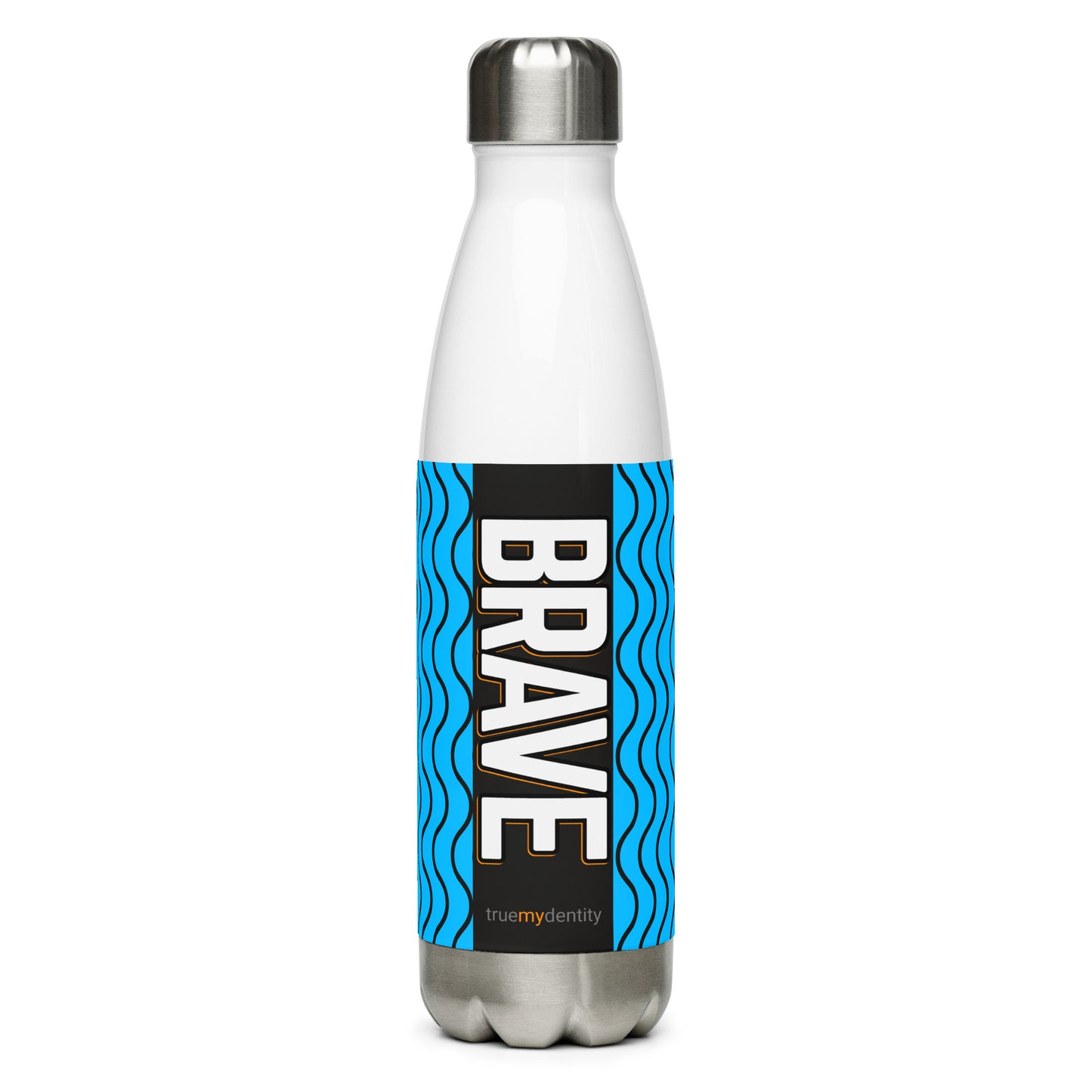 BRAVE Stainless Steel Water Bottle Blue Wave Design, 17 oz, in Black or White