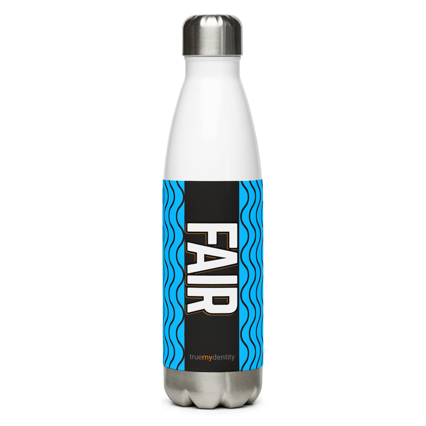 FAIR Stainless Steel Water Bottle Blue Wave Design, 17 oz, in Black or White