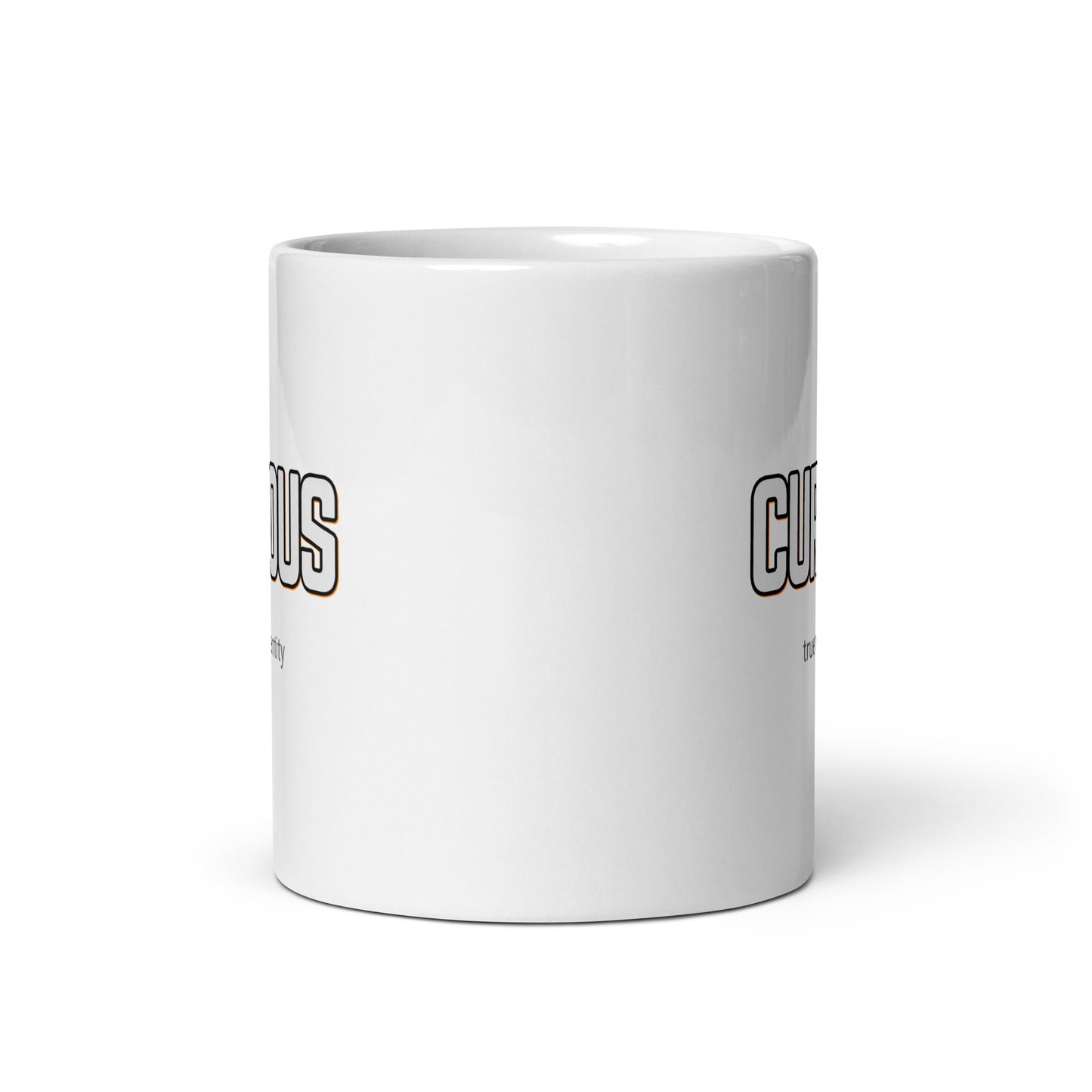 CURIOUS White Coffee Mug Bold 11 oz or 15 oz