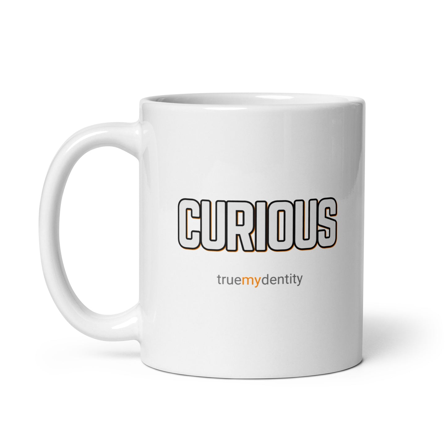 CURIOUS White Coffee Mug Bold 11 oz or 15 oz