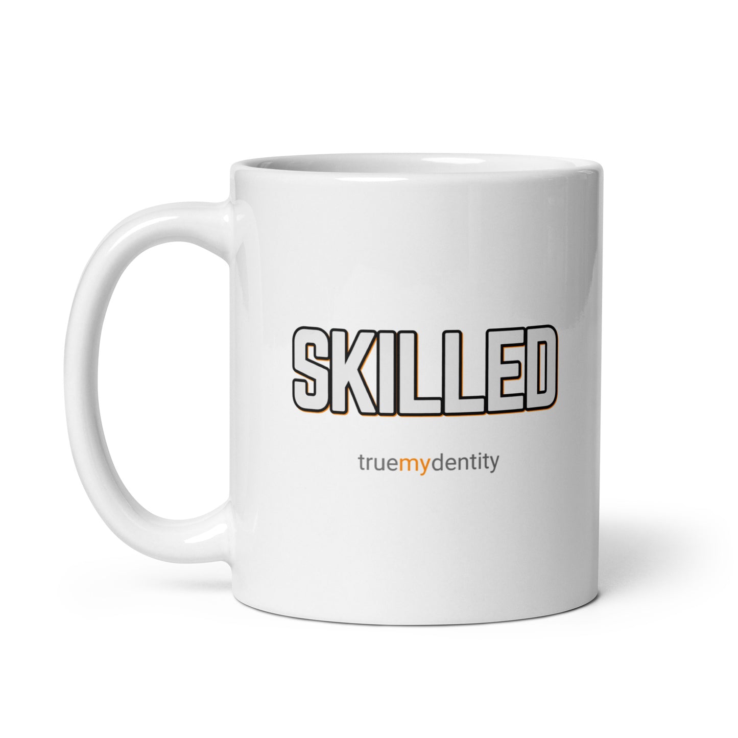 SKILLED White Coffee Mug Bold 11 oz or 15 oz
