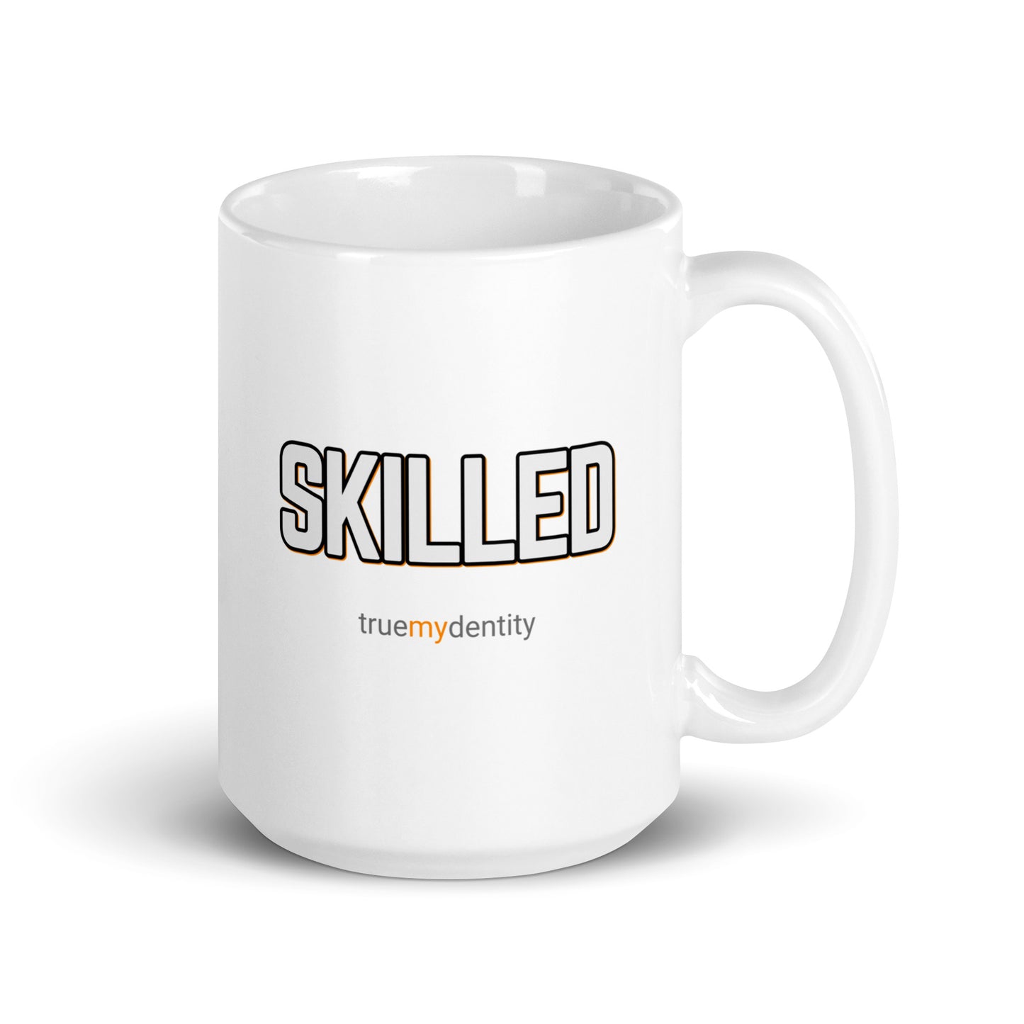 SKILLED White Coffee Mug Bold 11 oz or 15 oz